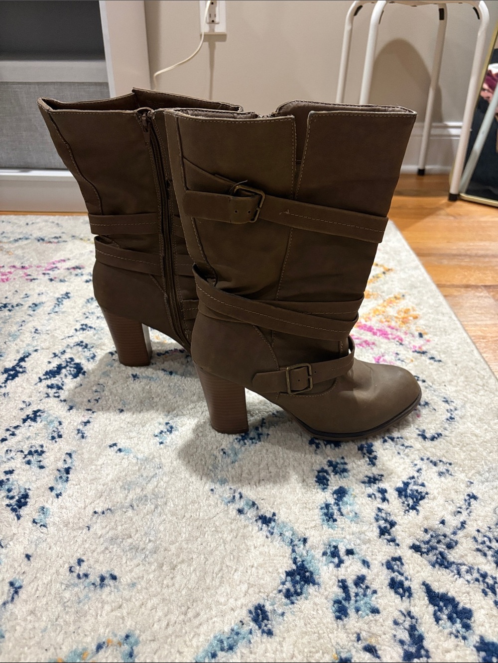 taupe calf length boots